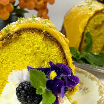 Citrus Apple Turmeric Cake, plated close up