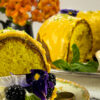 Citrus Apple Turmeric Cake, sliced and plated