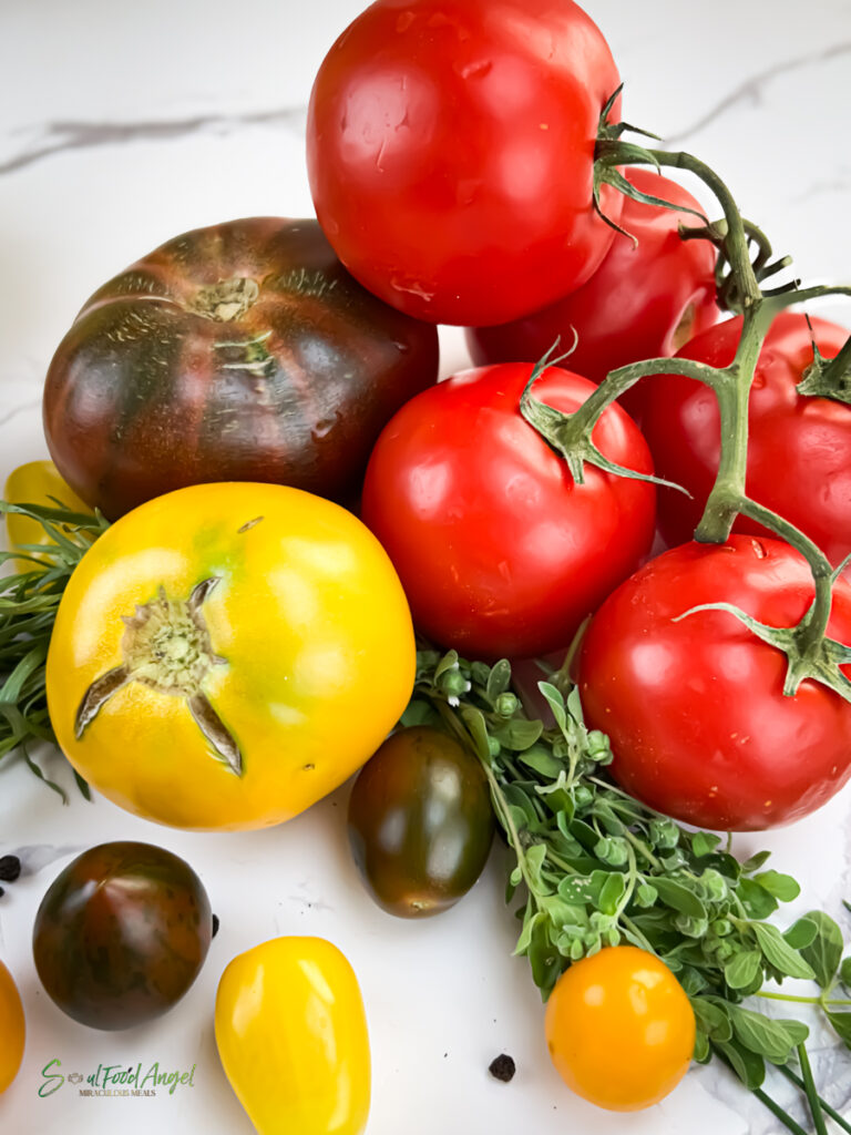 Fresh tomatoes and herbs