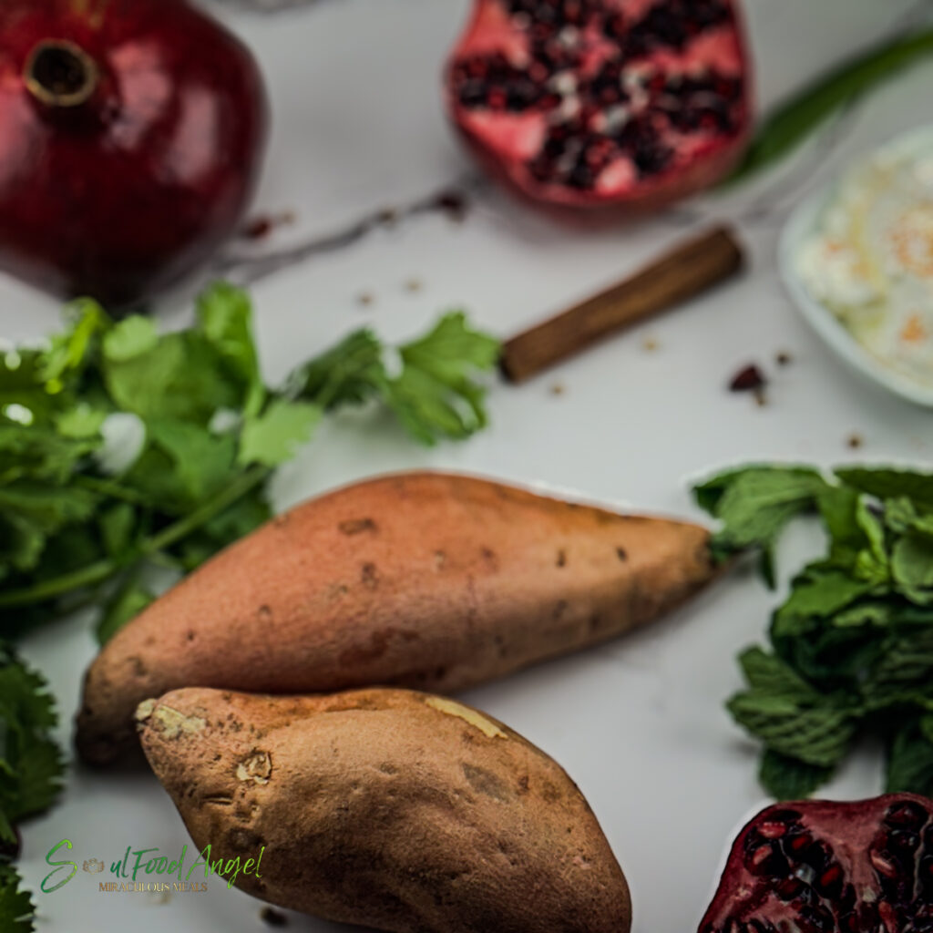 Fresh ingredients for crispy loaded sweet potatoes recipe